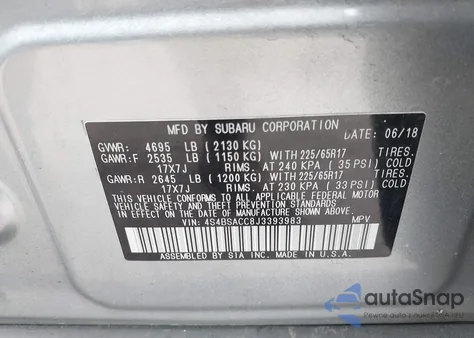 2018 Subaru Outback 2.5I Premium из США, поврежденный, VIN 4S4BSACC8J3393983